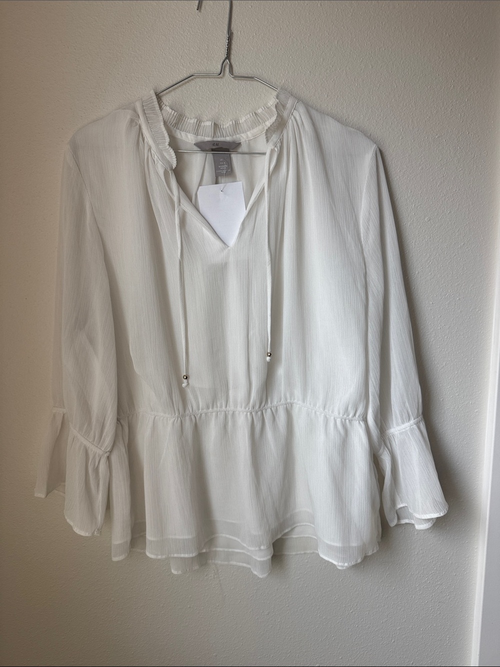 H&M White Ruffle-Trim Peasant Blouse